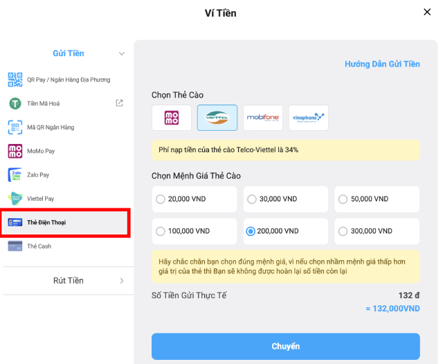 Cách chuyển tiền vào Fun88 bằng thẻ cào