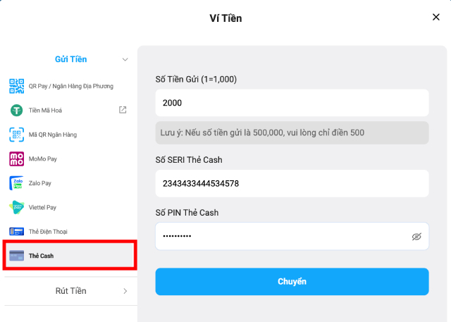 Cách nạp tiền Fun88 bằng thẻ Cash